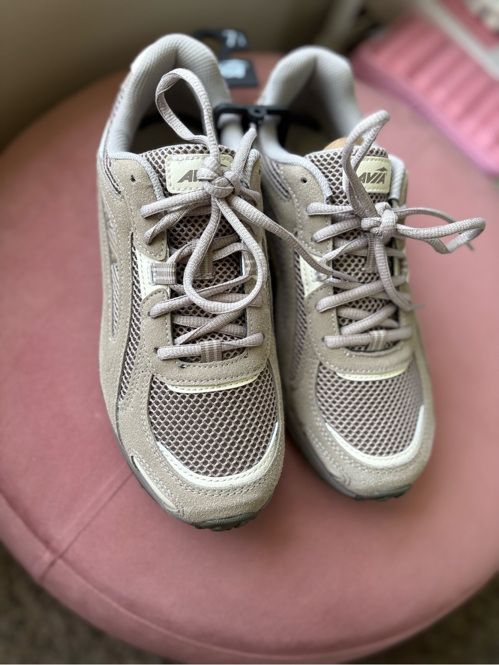 Avia Womens Neutral Tan Mesh Walking Sneakers